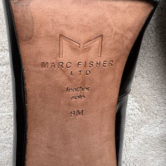 Marc Fisher Zala Dark Brown Patent Leather Block Heel Pumps Women’s 9 Pointy Tie - Picture 10 of 14